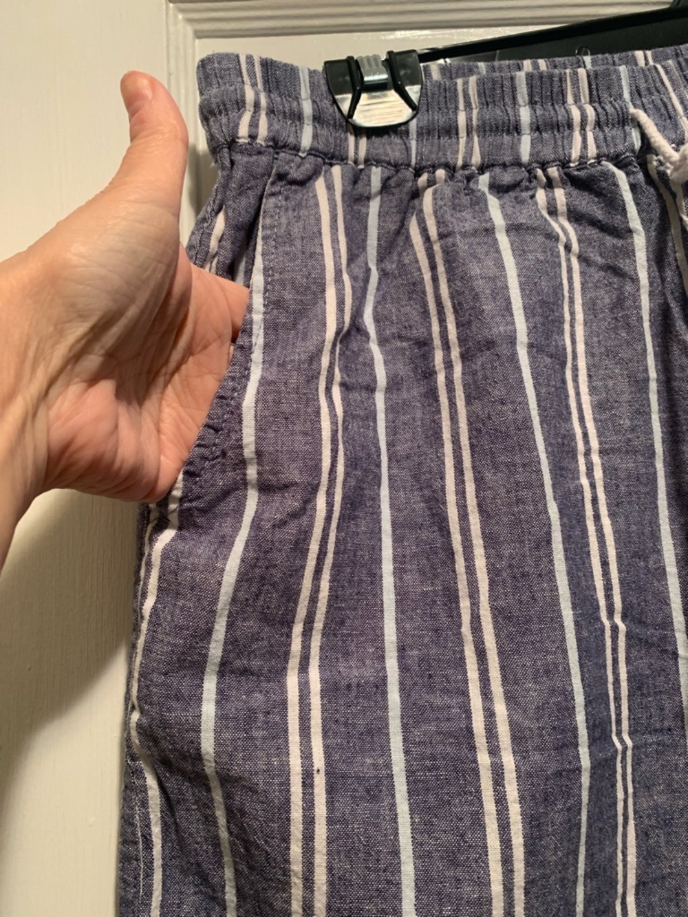 beachlunchlounge Blue and White Striped Wide Leg Linen Cotton Blend Crop Pants S - Picture 4 of 16